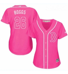 Womens Majestic Boston Red Sox 26 Wade Boggs Authentic Pink Fashion MLB Jersey