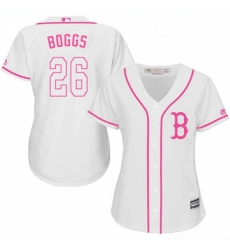 Womens Majestic Boston Red Sox 26 Wade Boggs Replica White Fashion MLB Jersey