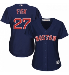 Womens Majestic Boston Red Sox 27 Carlton Fisk Authentic Navy Blue Alternate Road MLB Jersey