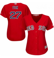 Womens Majestic Boston Red Sox 27 Carlton Fisk Authentic Red Alternate Home MLB Jersey