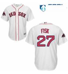Womens Majestic Boston Red Sox 27 Carlton Fisk Authentic White Fashion 2018 World Series Champions MLB Jersey