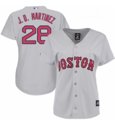 Womens Majestic Boston Red Sox 28 J D Martinez Replica Grey Road MLB Jersey 
