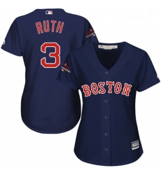 Womens Majestic Boston Red Sox 3 Babe Ruth Authentic Navy Blue Alternate Road 2018 World Series Champions MLB Jersey