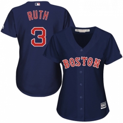 Womens Majestic Boston Red Sox 3 Babe Ruth Authentic Navy Blue Alternate Road MLB Jersey