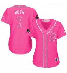 Womens Majestic Boston Red Sox 3 Babe Ruth Authentic Pink Fashion 2018 World Series Champions MLB Jersey
