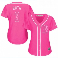 Womens Majestic Boston Red Sox 3 Babe Ruth Authentic Pink Fashion MLB Jersey