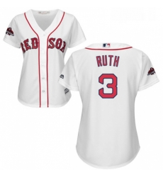 Womens Majestic Boston Red Sox 3 Babe Ruth Authentic White Home 2018 World Series Champions MLB Jersey