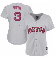 Womens Majestic Boston Red Sox 3 Babe Ruth Replica Grey Road MLB Jersey