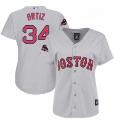 Womens Majestic Boston Red Sox 34 David Ortiz Authentic Grey 2018 World Series Champions MLB Jersey