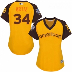 Womens Majestic Boston Red Sox 34 David Ortiz Authentic Yellow 2016 All Star American League BP Cool Base MLB Jersey