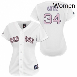 Womens Majestic Boston Red Sox 34 David Ortiz Replica WhitePink No MLB Jersey