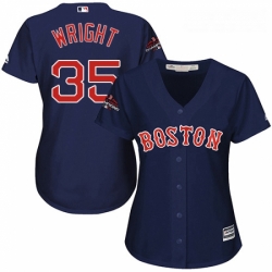 Womens Majestic Boston Red Sox 35 Steven Wright Authentic Navy Blue Alternate Road 2018 World Series Champions MLB Jersey