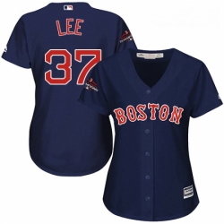 Womens Majestic Boston Red Sox 37 Bill Lee Authentic Navy Blue Alternate Road 2018 World Series Champions MLB Jersey