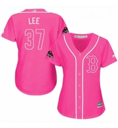 Womens Majestic Boston Red Sox 37 Bill Lee Authentic Pink Fashion 2018 World Series Champions MLB Jersey