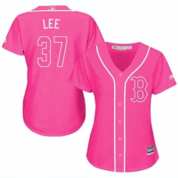 Womens Majestic Boston Red Sox 37 Bill Lee Authentic Pink Fashion MLB Jersey
