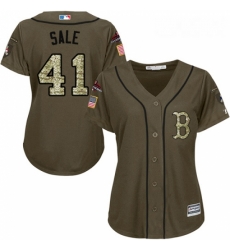 Womens Majestic Boston Red Sox 41 Chris Sale Authentic Green Salute to Service 2018 World Series Champions MLB Jersey