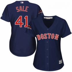 Womens Majestic Boston Red Sox 41 Chris Sale Authentic Navy Blue Alternate Road 2018 World Series Champions MLB Jersey