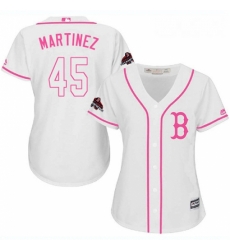 Womens Majestic Boston Red Sox 45 Pedro Martinez Authentic White Fashion 2018 World Series Champions MLB Jersey