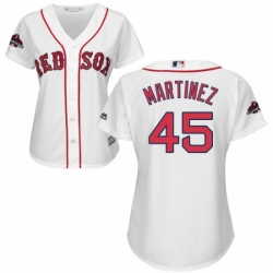 Womens Majestic Boston Red Sox 45 Pedro Martinez Authentic White Home 2018 World Series Champions MLB Jersey
