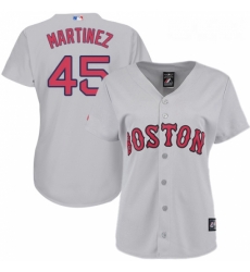 Womens Majestic Boston Red Sox 45 Pedro Martinez Replica Grey Road MLB Jersey