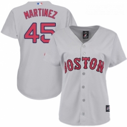 Womens Majestic Boston Red Sox 45 Pedro Martinez Replica Grey Road MLB Jersey