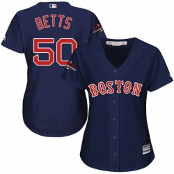 Womens Majestic Boston Red Sox 50 Mookie Betts Authentic Navy Blue Alternate Road 2018 World Series Champions MLB Jersey