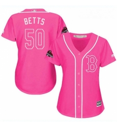 Womens Majestic Boston Red Sox 50 Mookie Betts Authentic Pink Fashion 2018 World Series Champions MLB Jersey