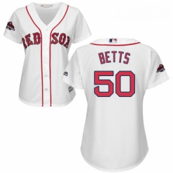 Womens Majestic Boston Red Sox 50 Mookie Betts Authentic White Home 2018 World Series Champions MLB Jersey