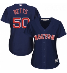 Womens Majestic Boston Red Sox 50 Mookie Betts Replica Navy Blue Alternate Road MLB Jersey