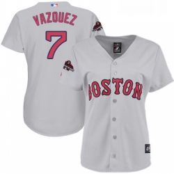 Womens Majestic Boston Red Sox 7 Christian Vazquez Authentic Grey Road 2018 World Series Champions MLB Jersey