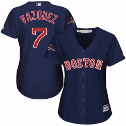 Womens Majestic Boston Red Sox 7 Christian Vazquez Authentic Navy Blue Alternate Road 2018 World Series Champions MLB Jersey
