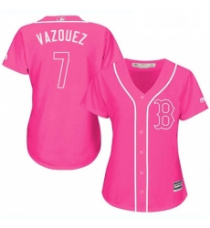 Womens Majestic Boston Red Sox 7 Christian Vazquez Authentic Pink Fashion MLB Jersey