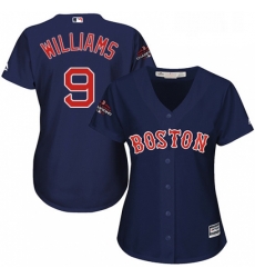 Womens Majestic Boston Red Sox 9 Ted Williams Authentic Navy Blue Alternate Road 2018 World Series Champions MLB Jersey