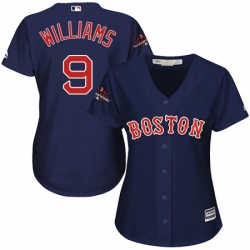 Womens Majestic Boston Red Sox 9 Ted Williams Authentic Navy Blue Alternate Road 2018 World Series Champions MLB Jersey