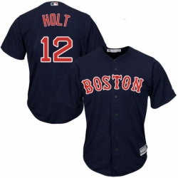 Youth Majestic Boston Red Sox 12 Brock Holt Authentic Navy Blue Alternate Road Cool Base MLB Jersey