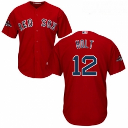 Youth Majestic Boston Red Sox 12 Brock Holt Authentic Red Alternate Home Cool Base 2018 World Series Champions MLB Jersey