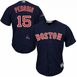 Youth Majestic Boston Red Sox 15 Dustin Pedroia Authentic Navy Blue Alternate Road Cool Base 2018 World Series Champions MLB Jersey