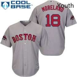 Youth Majestic Boston Red Sox 18 Mitch Moreland Authentic Grey Road Cool Base 2018 World Series Champions MLB Jersey