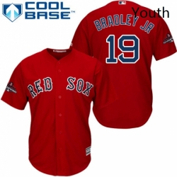 Youth Majestic Boston Red Sox 19 Jackie Bradley Jr Authentic Red Alternate Home Cool Base 2018 World Series Champions MLB Jersey 