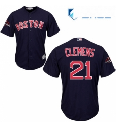 Youth Majestic Boston Red Sox 21 Roger Clemens Authentic Navy Blue Alternate Road Cool Base 2018 World Series Champions MLB Jersey