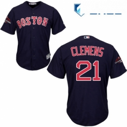 Youth Majestic Boston Red Sox 21 Roger Clemens Authentic Navy Blue Alternate Road Cool Base 2018 World Series Champions MLB Jersey