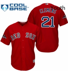 Youth Majestic Boston Red Sox 21 Roger Clemens Authentic Red Alternate Home Cool Base 2018 World Series Champions MLB Jersey