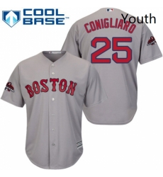 Youth Majestic Boston Red Sox 25 Tony Conigliaro Authentic Grey Road Cool Base 2018 World Series Champions MLB Jersey 