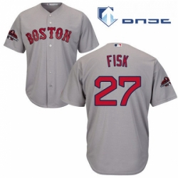 Youth Majestic Boston Red Sox 27 Carlton Fisk Authentic Grey Road Cool Base 2018 World Series Champions MLB Jersey