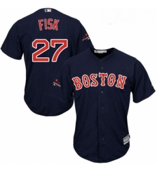 Youth Majestic Boston Red Sox 27 Carlton Fisk Authentic Navy Blue Alternate Road Cool Base 2018 World Series Champions MLB Jersey