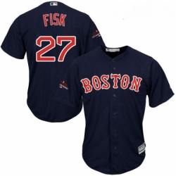 Youth Majestic Boston Red Sox 27 Carlton Fisk Authentic Navy Blue Alternate Road Cool Base 2018 World Series Champions MLB Jersey