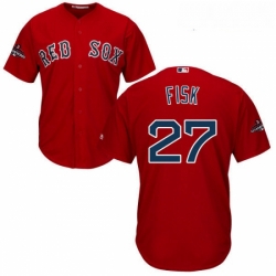 Youth Majestic Boston Red Sox 27 Carlton Fisk Authentic Red Alternate Home Cool Base 2018 World Series Champions MLB Jersey