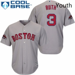 Youth Majestic Boston Red Sox 3 Babe Ruth Authentic Grey Road Cool Base 2018 World Series Champions MLB Jersey