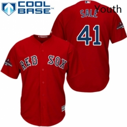 Youth Majestic Boston Red Sox 41 Chris Sale Authentic Red Alternate Home Cool Base 2018 World Series Champions MLB Jersey
