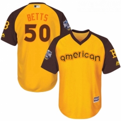 Youth Majestic Boston Red Sox 50 Mookie Betts Authentic Yellow 2016 All Star American League BP Cool Base MLB Jersey